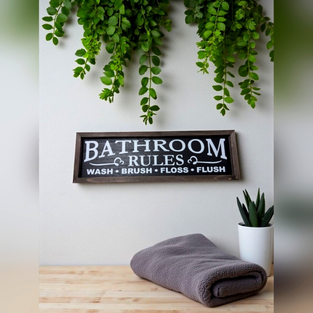 Buy 1 Buy 1 Free Bathroom Rules Farmhouse Rustic Wood Sign NEW-  16in X 5in